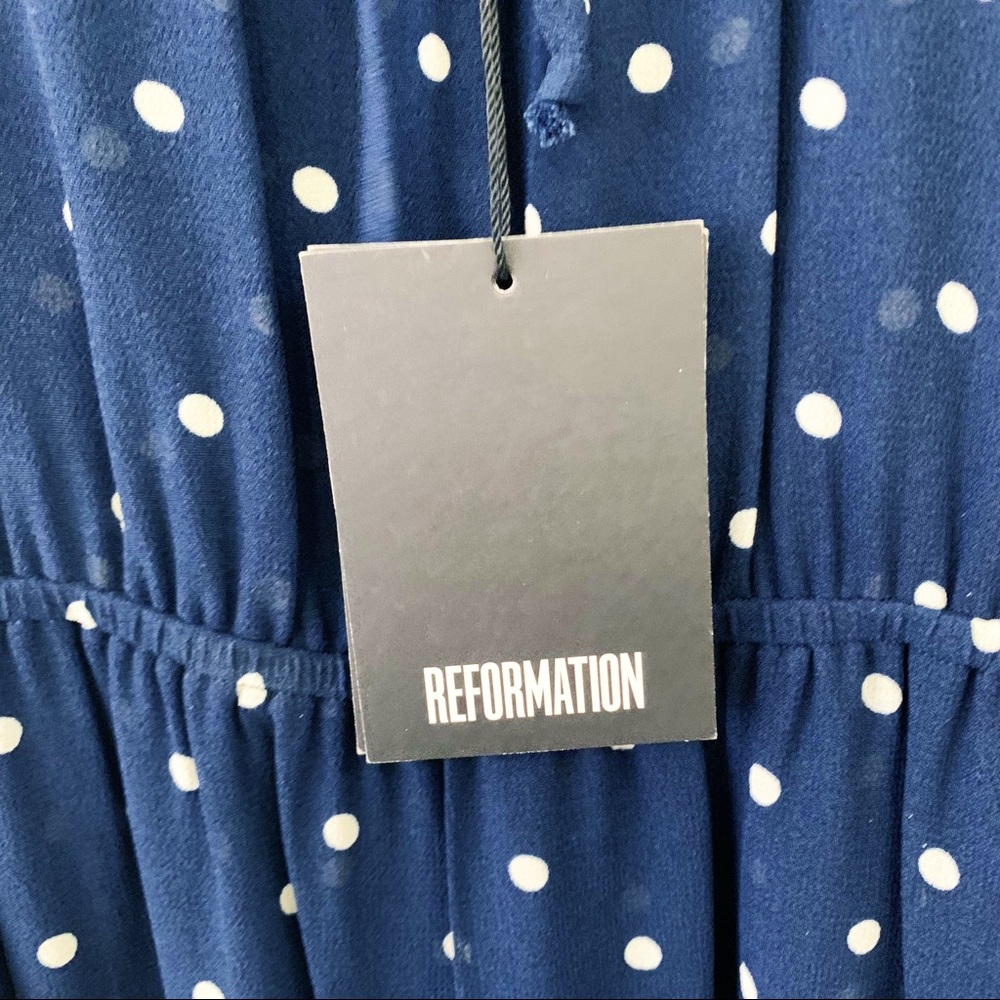 REFORMATION Augusta Dress Punto Polka Dot Navy XS - Picture 6 of 13